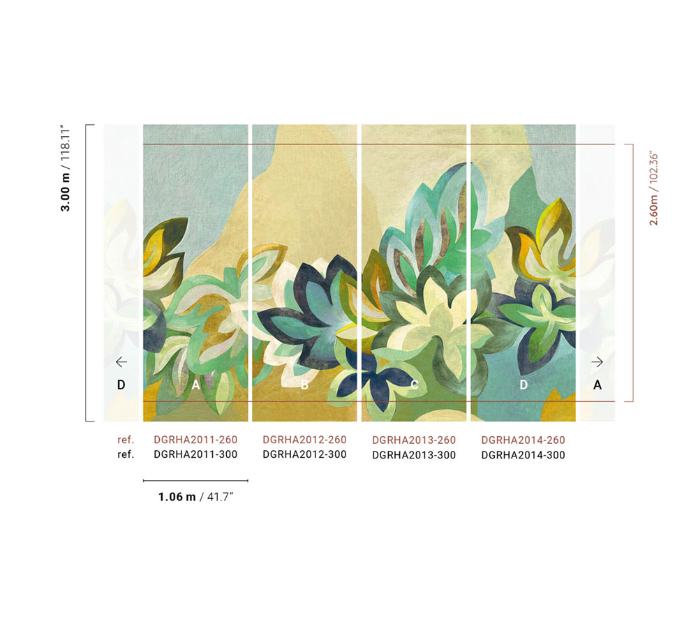 Non-woven wall mural, green, flowers, DGRHA2012-260, Rhapsody, Masureel