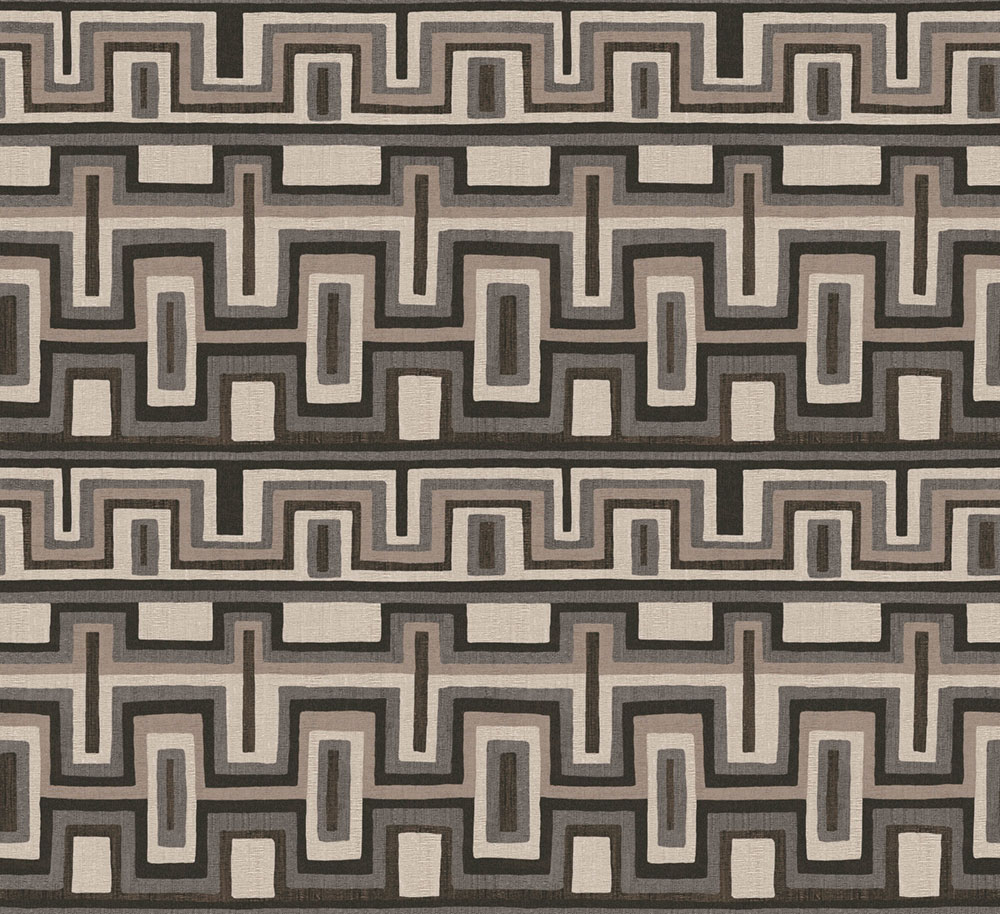 Geometric non-woven wallpaper black-grey, ethno, AMA003, Amani, Masureel