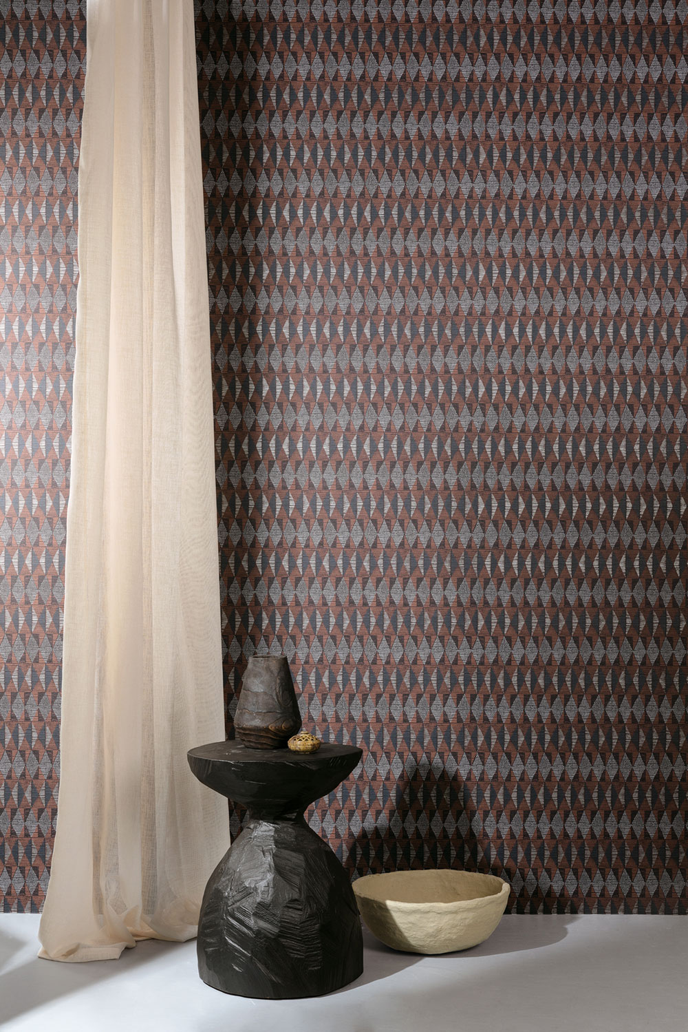 Geometric non-woven wallpaper brown-blue, ethno, AMA205, Amani, Masureel
