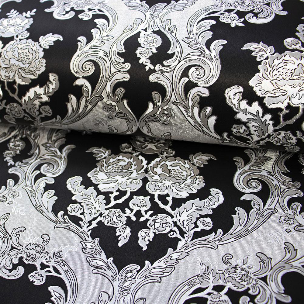 Non-woven wallpaper, black-silver, baroque pattern, 20023, New Tekko, Emiliana Parati
