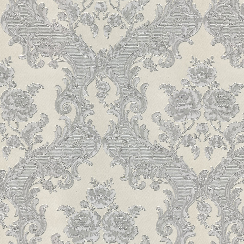 Non-woven wallpaper, grey-silver, baroque pattern, 20025, New Tekko, Emiliana Parati