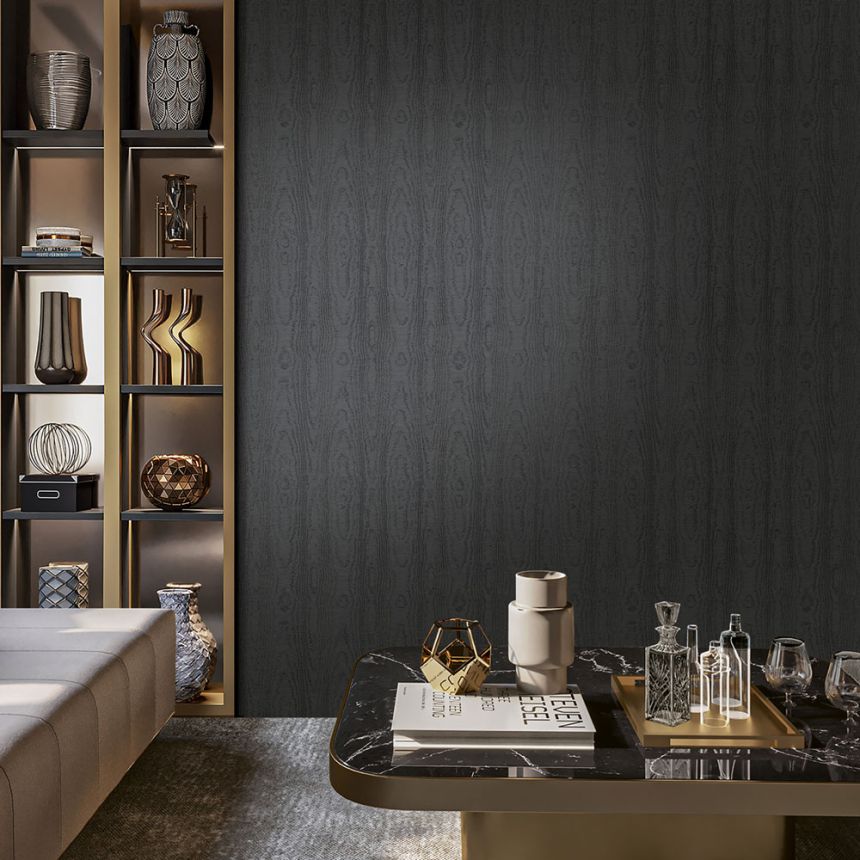Non-woven wallpaper, black, moiré effect, 20031, New Tekko, Emiliana Parati