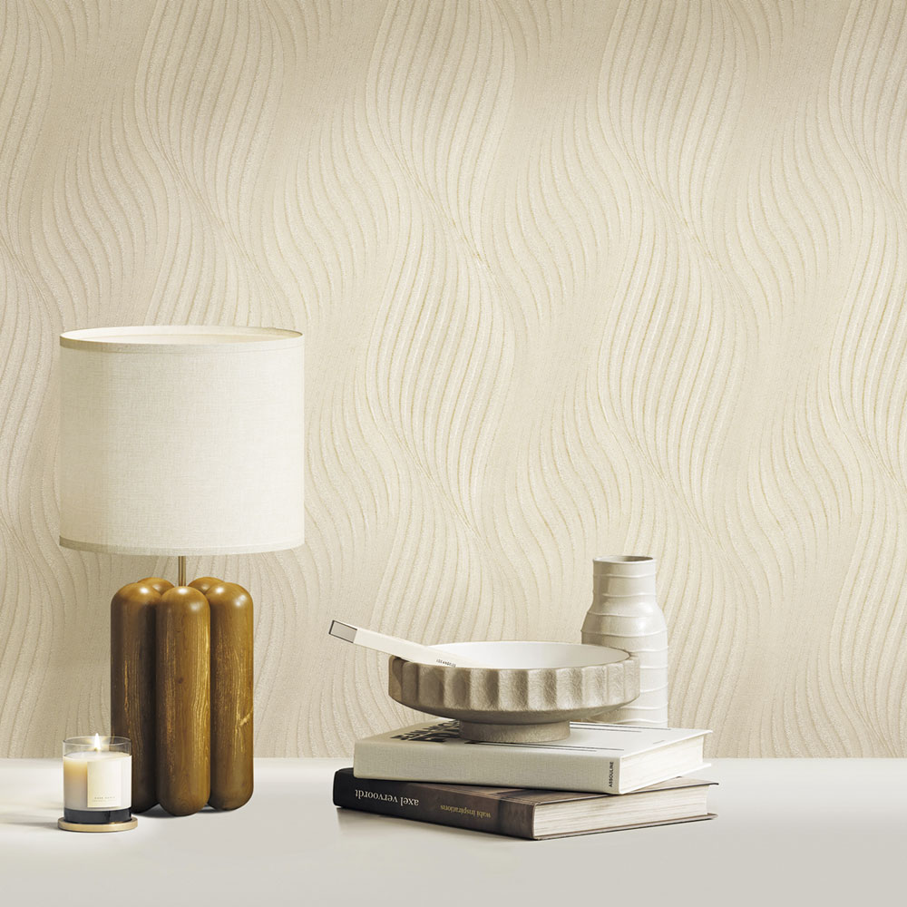 Graphic 3D non-woven wallpaper, cream, 20049, New Tekko, Emiliana Parati