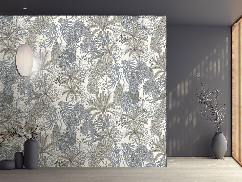 Non-woven wall mural, grey, leaves, FW4003-2, Feature Walls, Decoprint