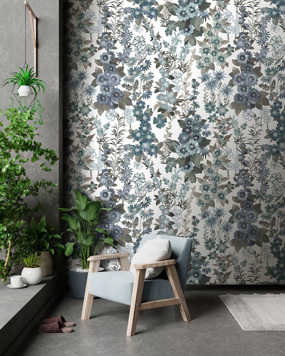Non-woven wall mural, blue, flowers, FW4025-4, Feature Walls, Decoprint