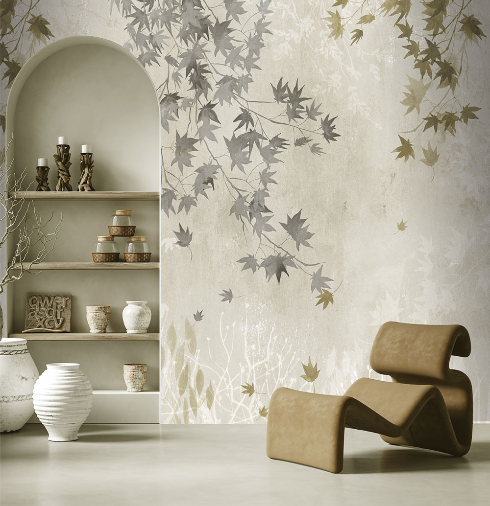 Non-woven wall mural, grey, branches, leaves, FW4026-3, Feature Walls, Decoprint