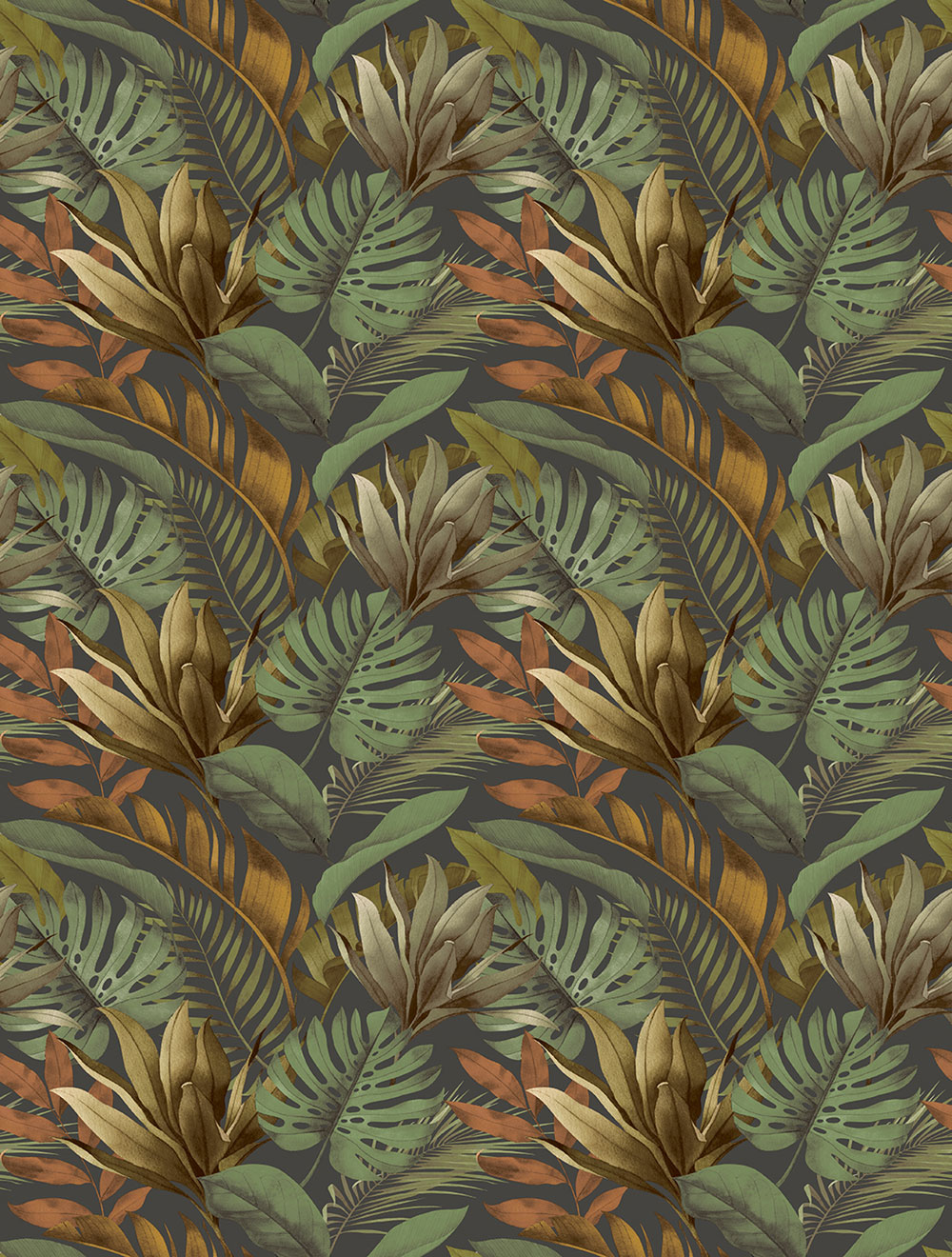 Non-woven wall mural, green-brown, leaves, FW4059-2, Feature Walls, Decoprint