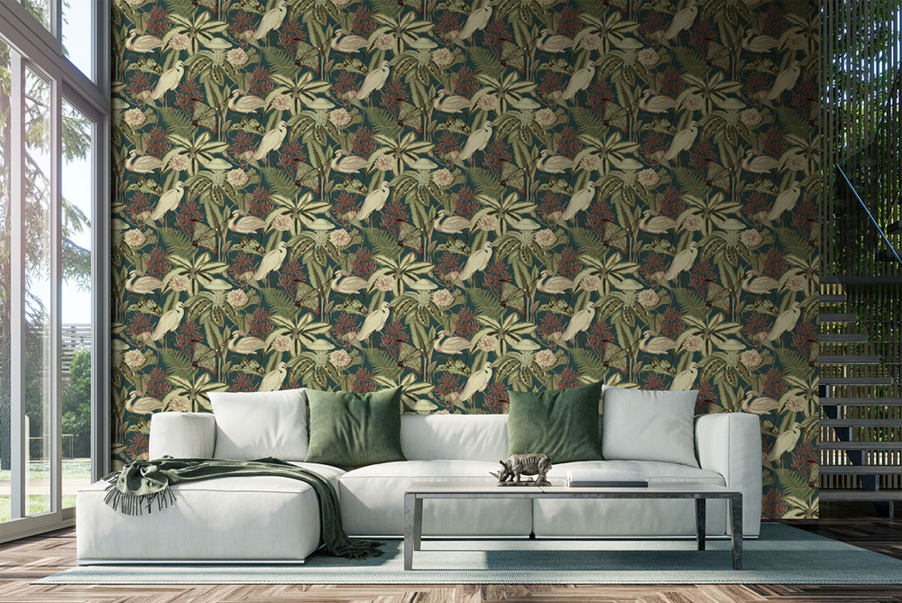 Non-woven wall mural, green, birds, leaves, FW4061-3, Feature Walls, Decoprint