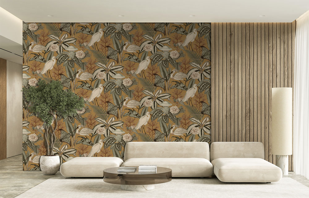 Non-woven wall mural, brown, birds, leaves, FW4061-6, Feature Walls, Decoprint