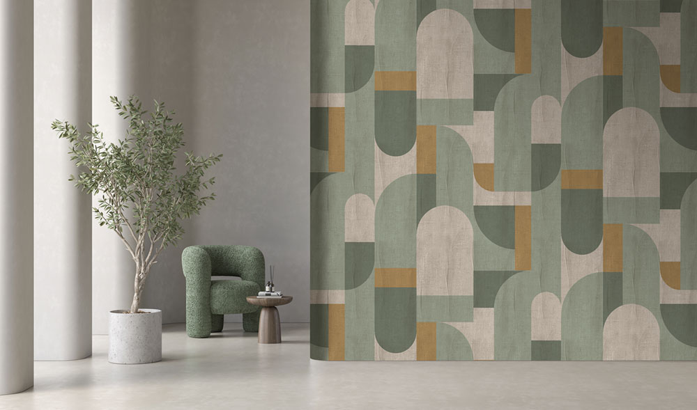 Geometric non-woven wall mural, green, FW4064-4, Feature Walls, Decoprint