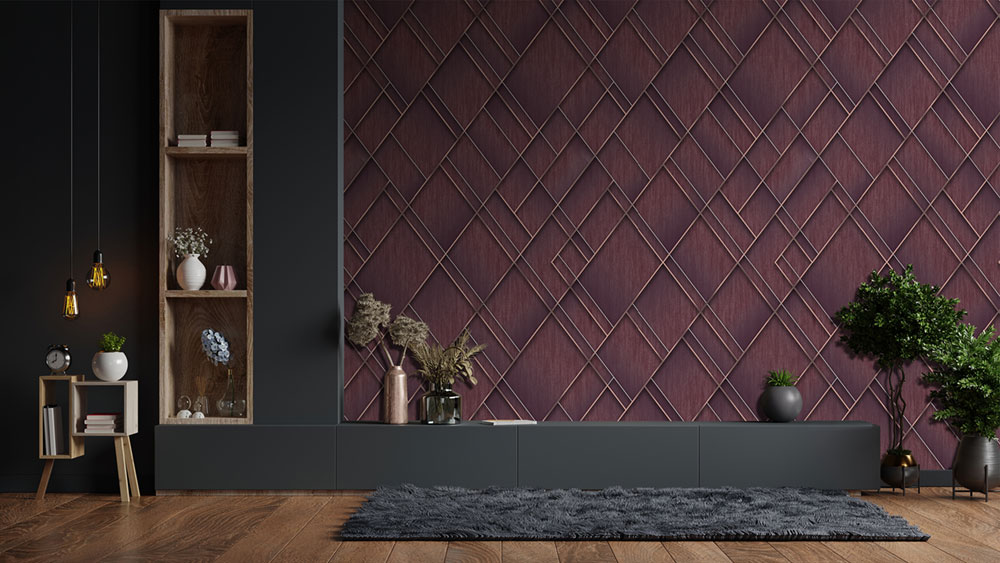 Geometric non-woven wall mural, burgundy, FW4037-4, Feature Walls, Decoprint