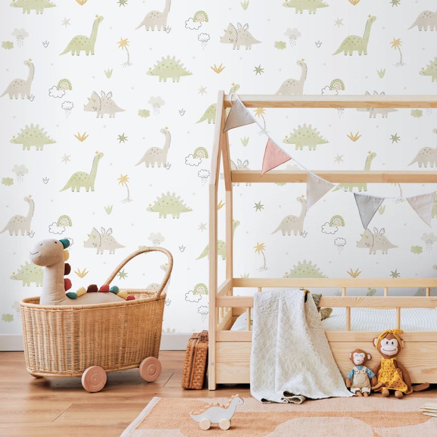 Children's non-woven wallpaper, green, dinosaurs, 283-3, Enzo,  ICH Wallcoverings