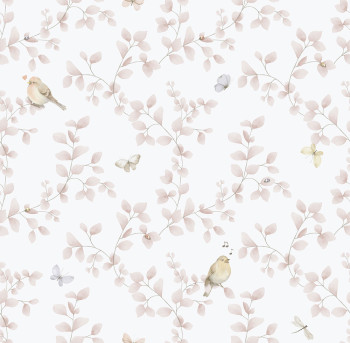 Children's non-woven wallpaper, pink, birds, 284-1, Enzo,  ICH Wallcoverings