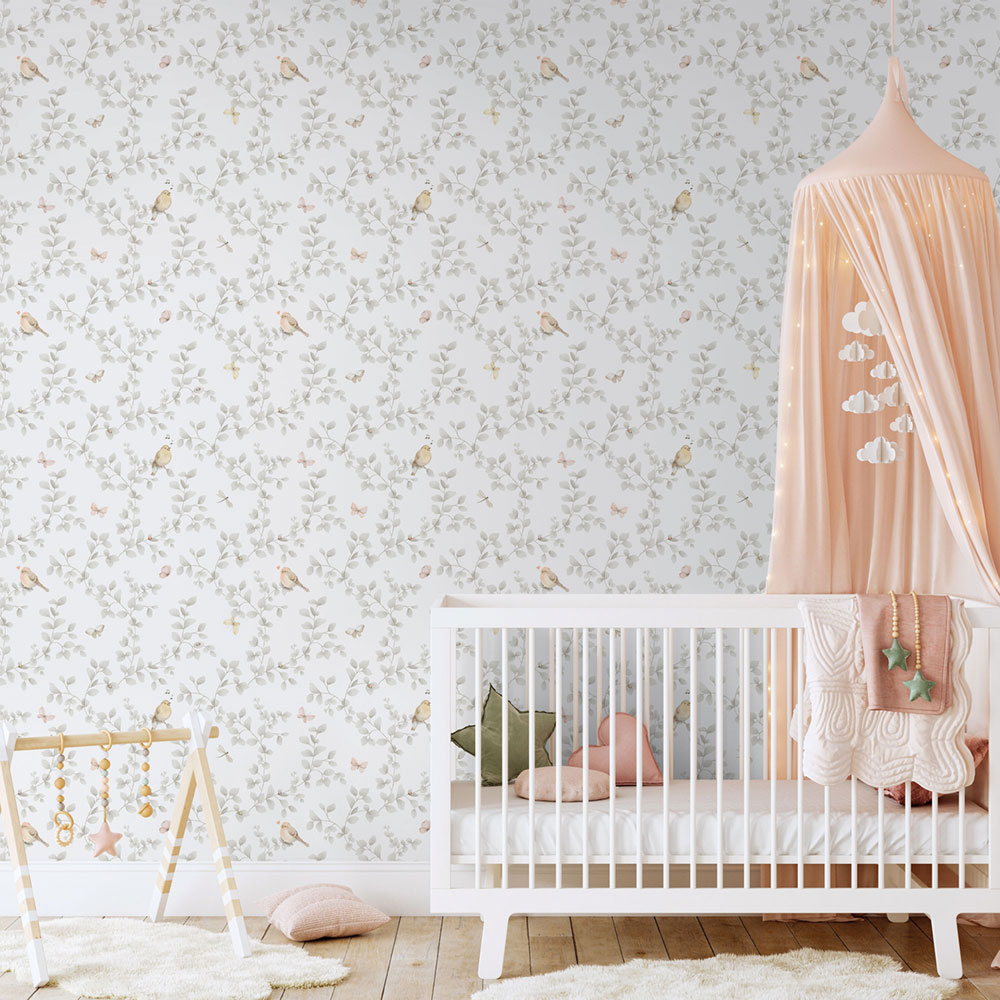 Children's non-woven wallpaper, gray, birds, 284-2, Enzo,  ICH Wallcoverings