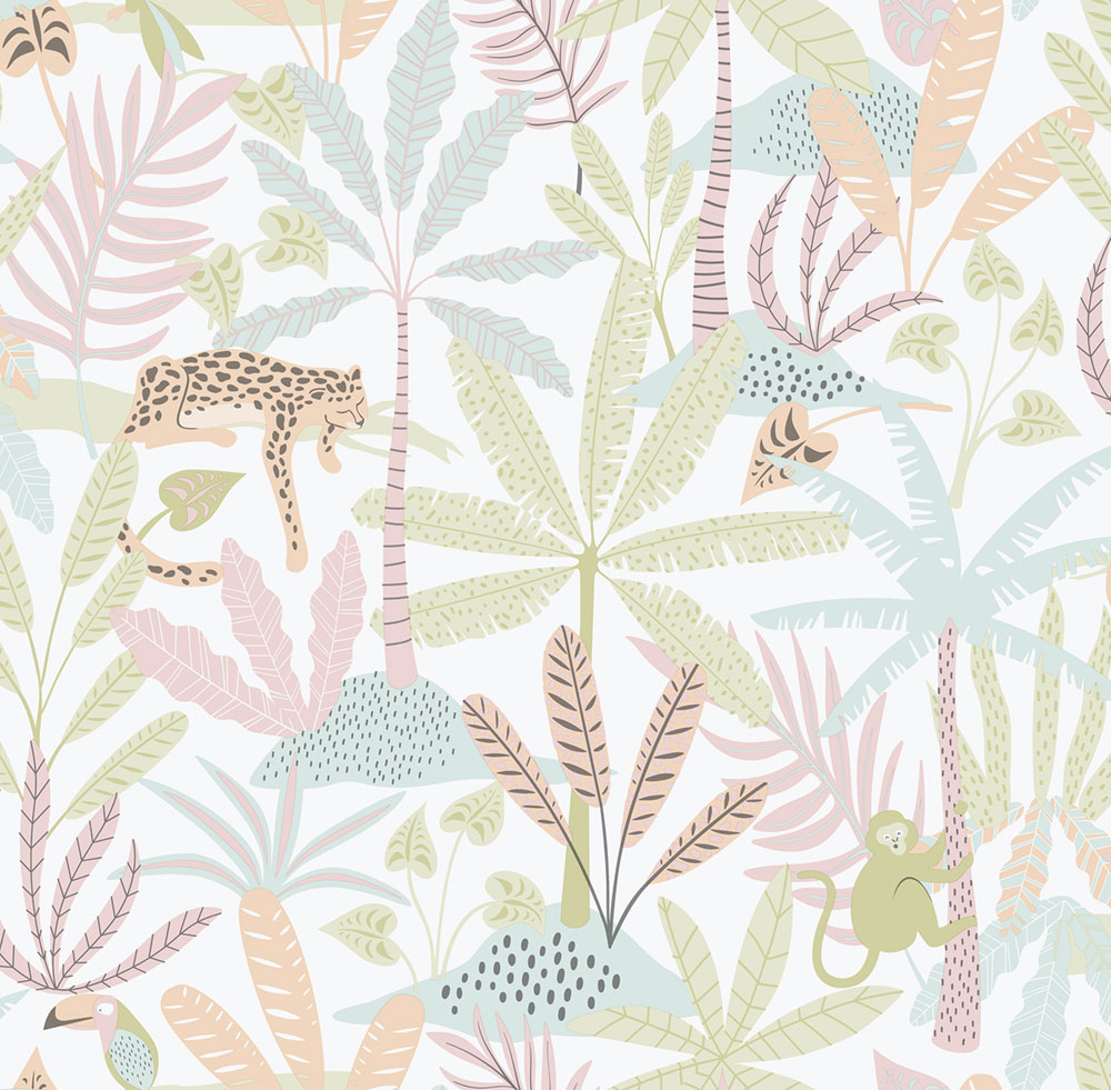 Children's non-woven wallpaper, pink, jungle, 286-1, Enzo,  ICH Wallcoverings