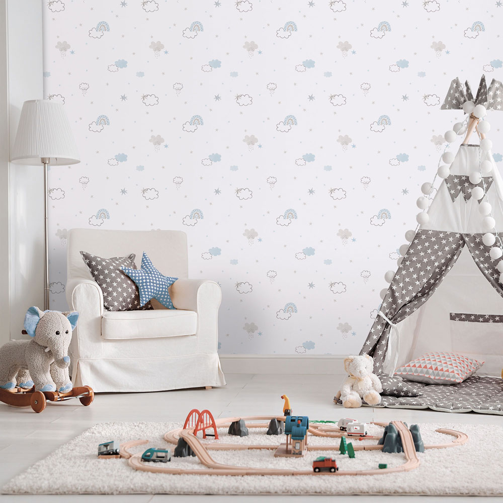 Children's non-woven wallpaper, blue, clouds, 288-2, Enzo,  ICH Wallcoverings
