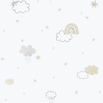 Children's non-woven wallpaper, gray-beige, clouds, 288-3, Enzo,  ICH Wallcoverings