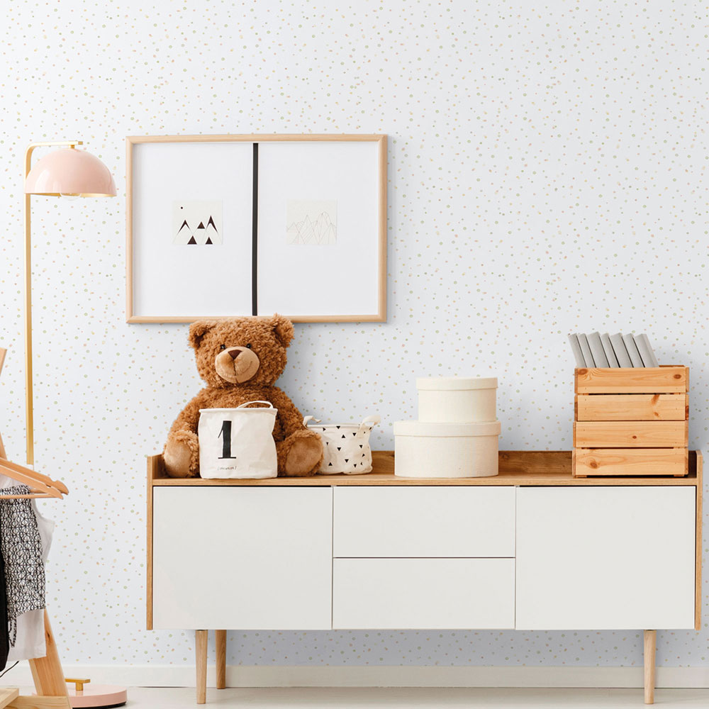 Children's non-woven wallpaper, green, dots, specks, 289-3, Enzo,  ICH Wallcoverings