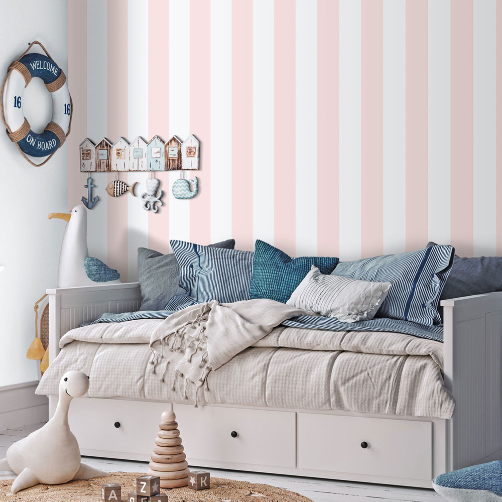 Non-woven wallpaper, pink-white, stripes, 293-1, Enzo,  ICH Wallcoverings