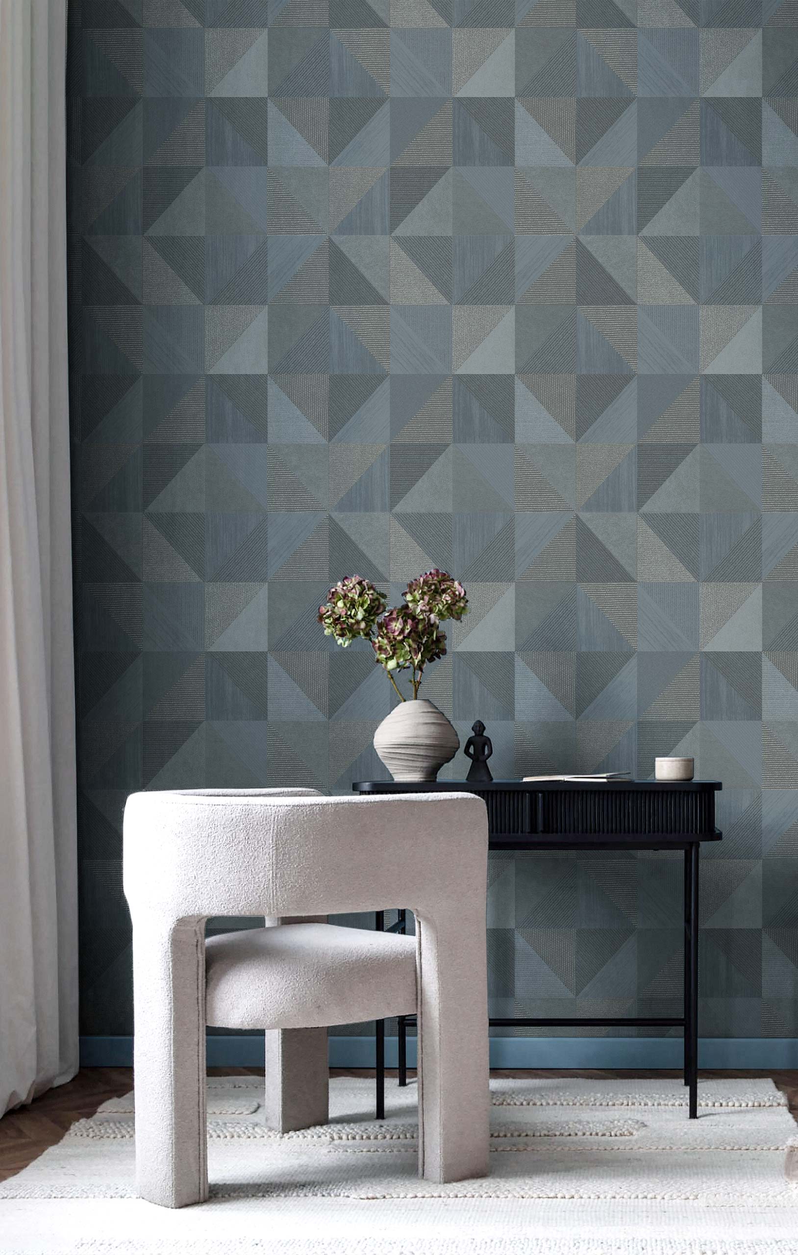 Geometric wallpaper, blue-brown, 32417, Vitalis, Parato by Cristiana Masi