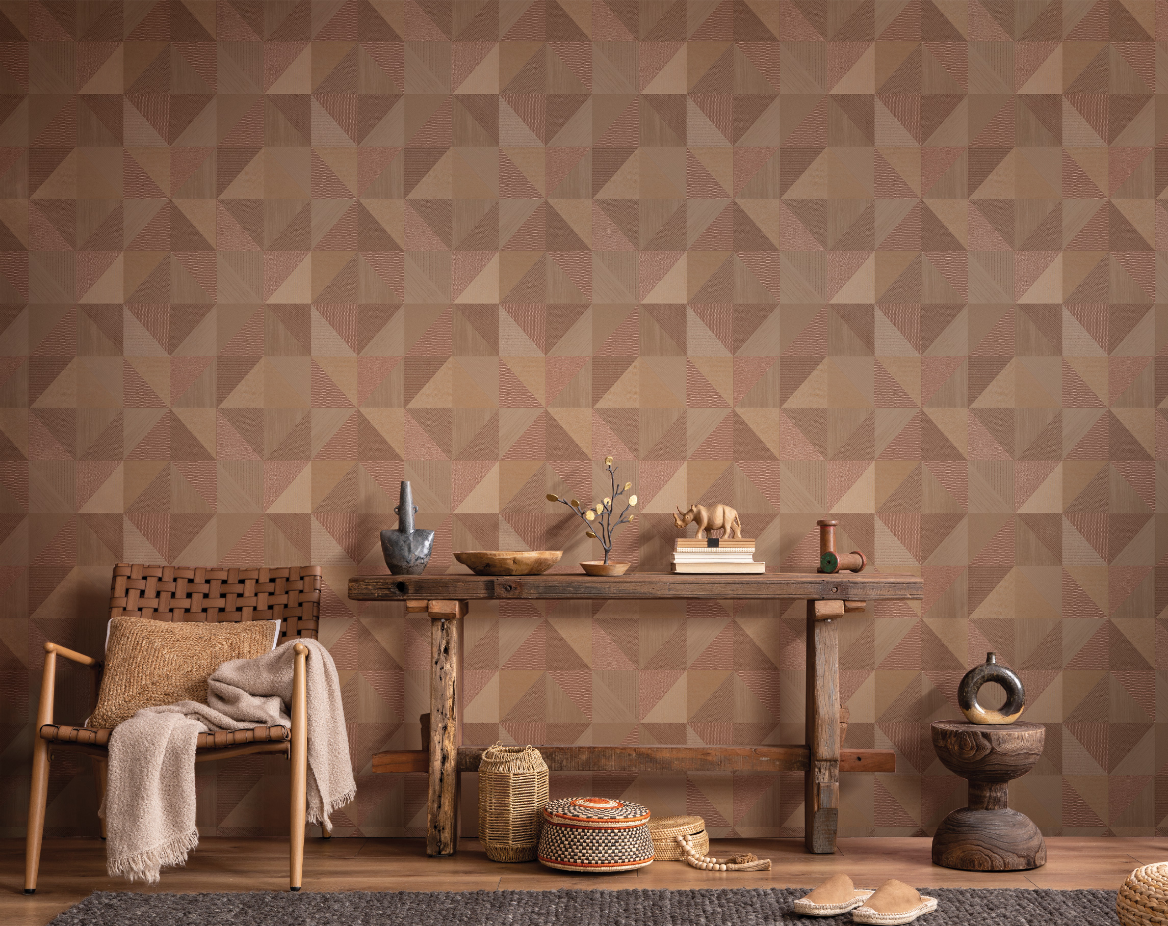 Geometric wallpaper, brown-red, 32418, Vitalis, Parato by Cristiana Masi