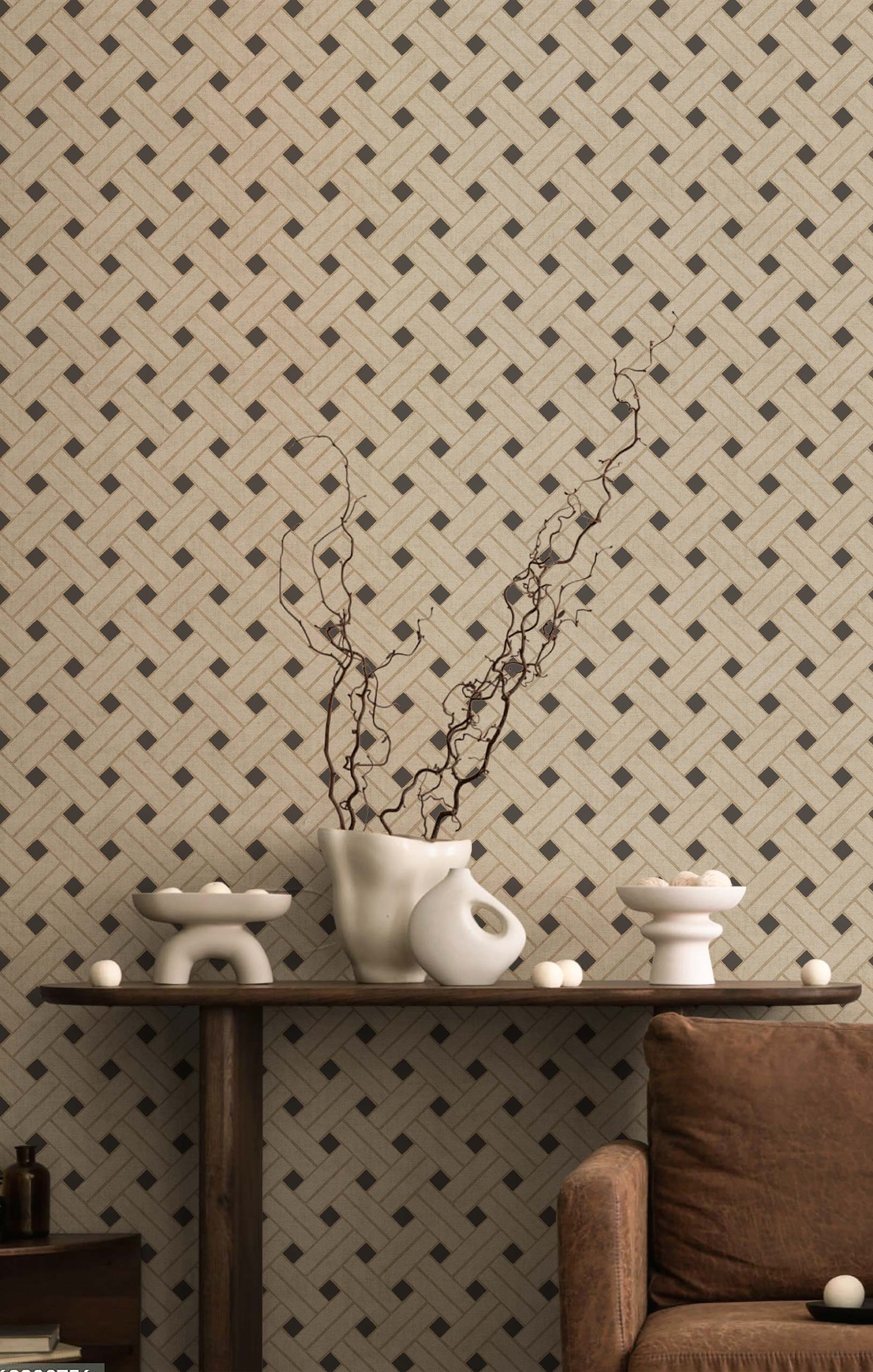 Geometric wallpaper, brown-black, 32427, Vitalis, Parato by Cristiana Masi