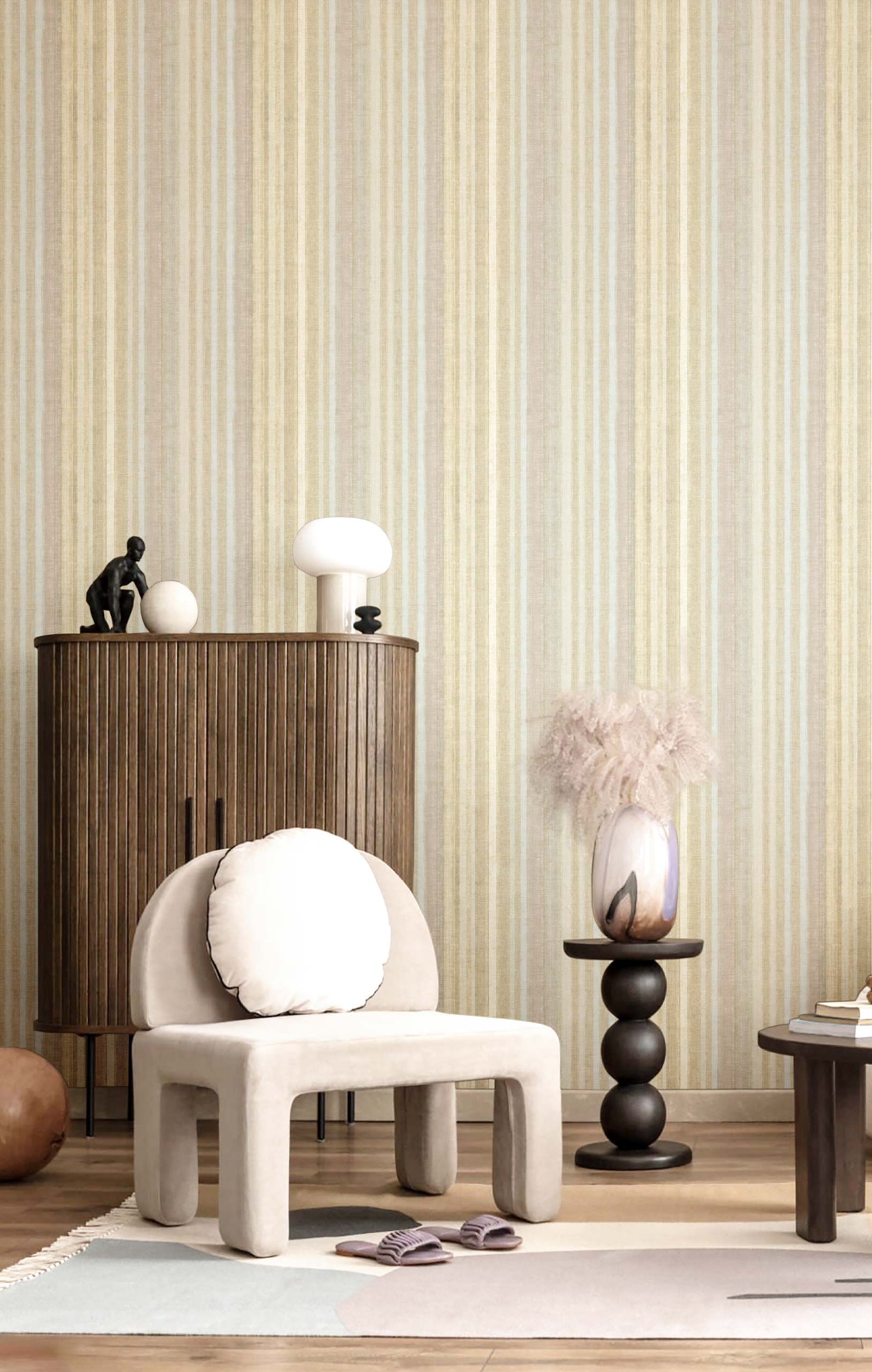 Wallpaper, beige-green, stripes, 32455, Vitalis, Parato by Cristiana Masi