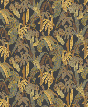 Non-woven wallpaper, black, leaves, ROM002, Romance, Masureel