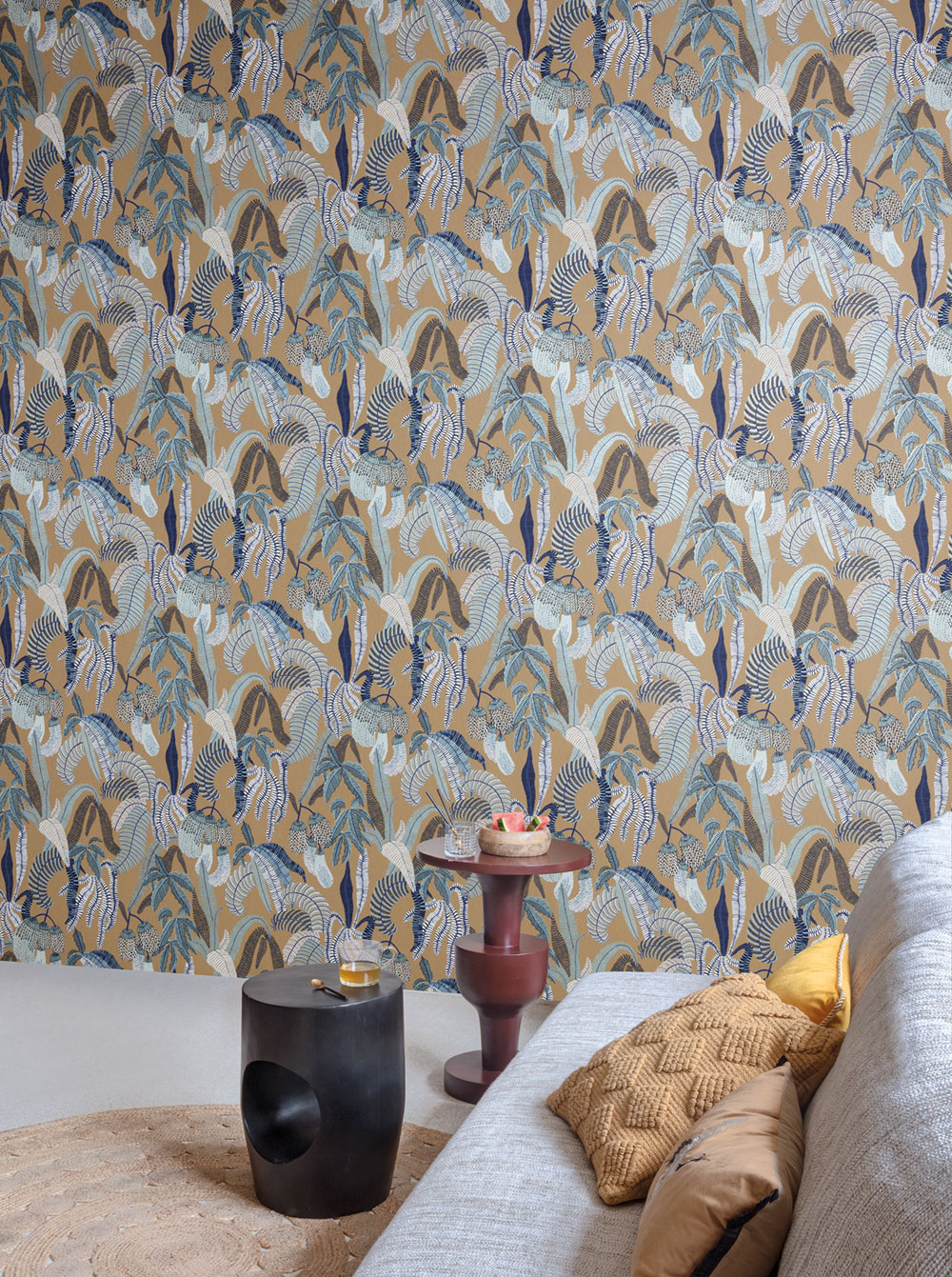 Non-woven wallpaper, brown, leaves, ROM003, Romance, Masureel