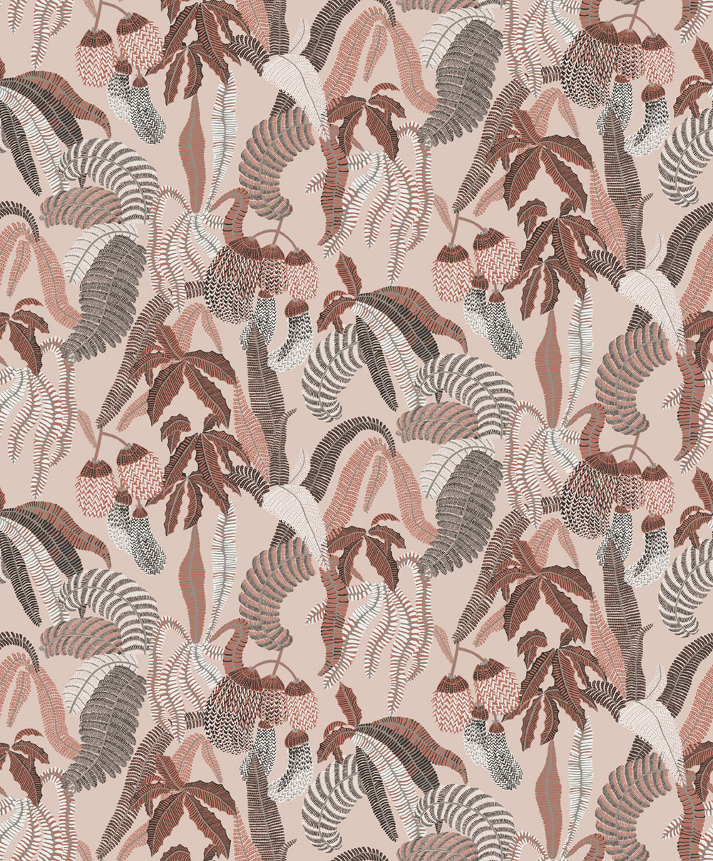 Non-woven wallpaper, pink, leaves, ROM004, Romance, Masureel