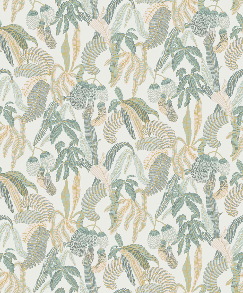 Non-woven wallpaper, green, leaves, ROM005, Romance, Masureel