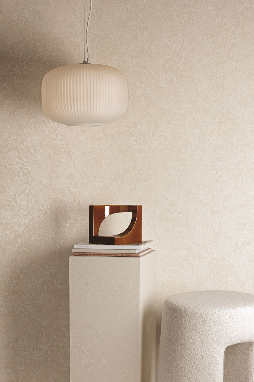 Non-woven wallpaper, beige, leaves, ROM101, Romance, Masureel