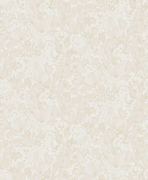 Non-woven wallpaper, white-gold, leaves, ROM102, Romance, Masureel