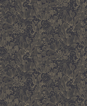Non-woven wallpaper, black-gold, leaves, ROM103, Romance, Masureel