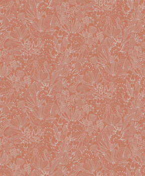 Non-woven wallpaper, brown-pink, leaves, ROM104, Romance, Masureel