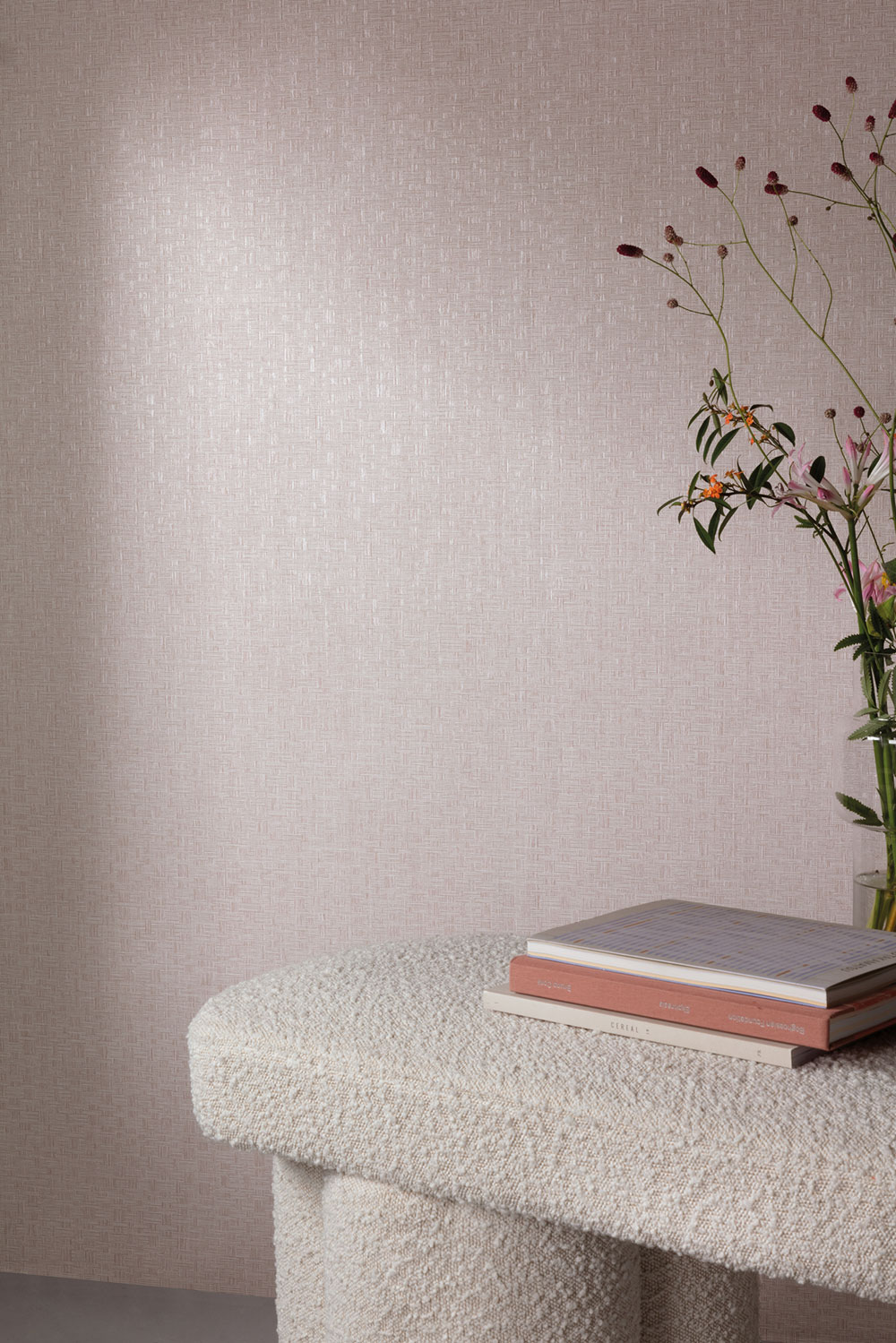Non-woven wallpaper, beige-pink, fabric imitation, ROM304, Romance, Masureel