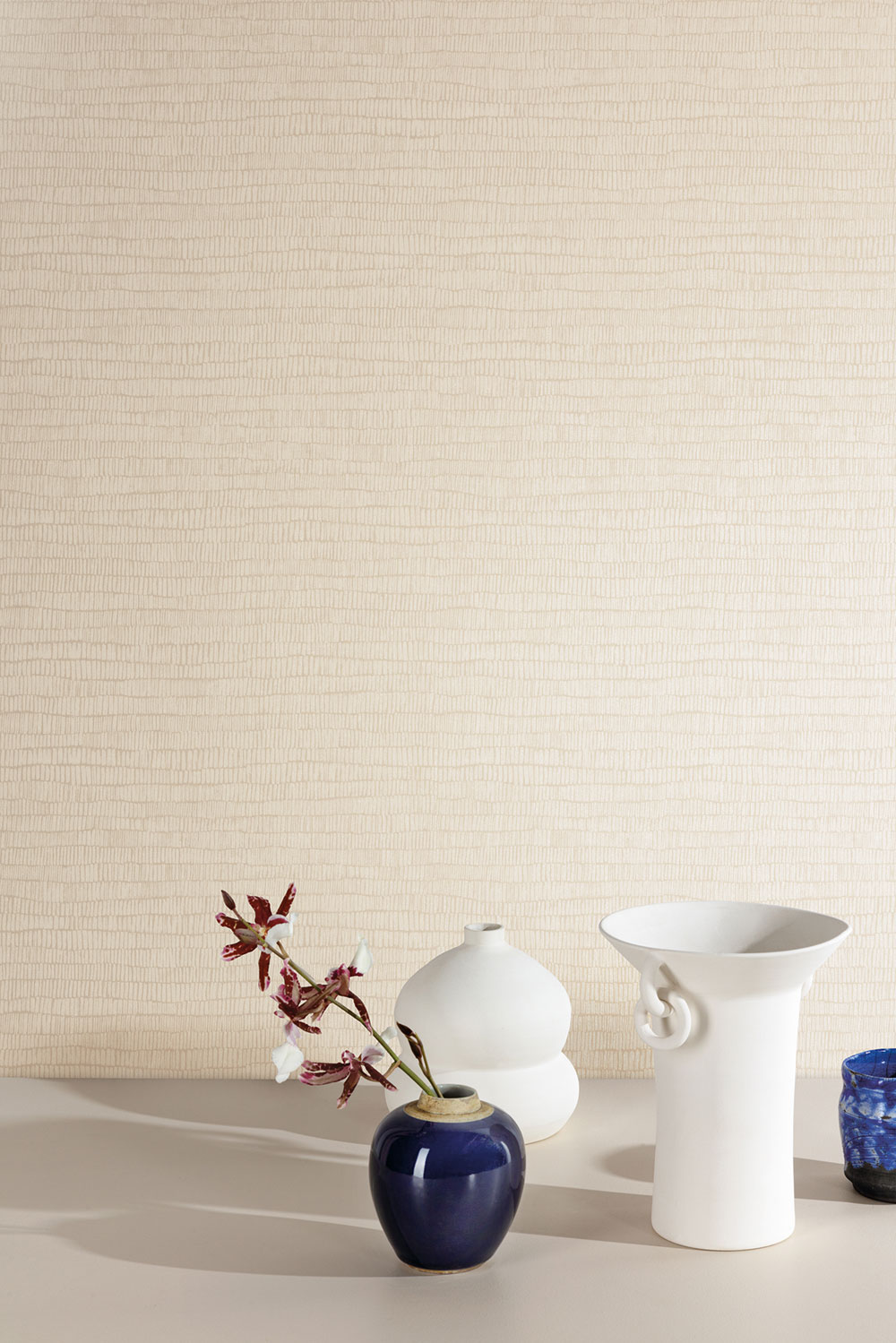 Non-woven wallpaper, beige, stripes, ROM401, Romance, Masureel