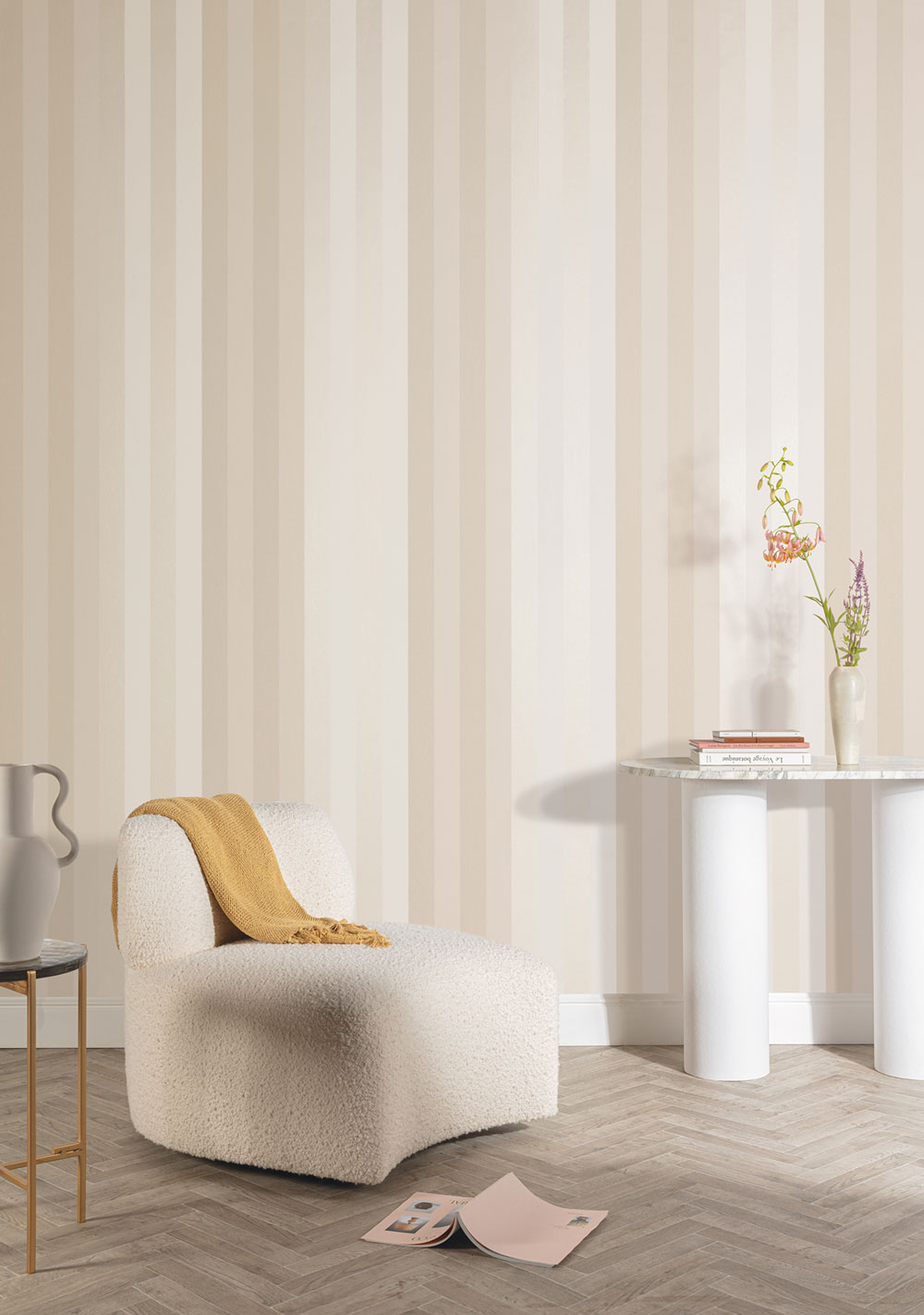 Non-woven wallpaper, beige, geometric, stripes, ROM501, Romance, Masureel