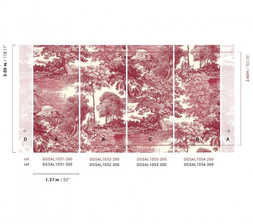 Mural wallpaper, red, forest, trees, DGSAL1052-260, Amazone, Masureel