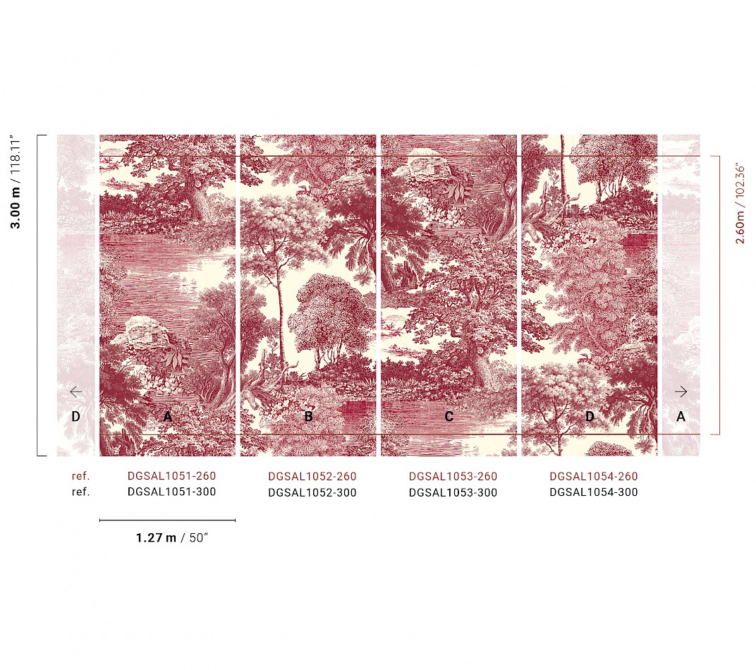 Mural wallpaper, red, forest, trees, DGSAL1054-260, Amazone, Masureel