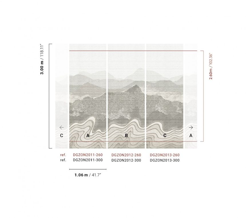 Mural wallpaper, grey, mountain landscape, DGZON2011-260, Amazone, Masureel