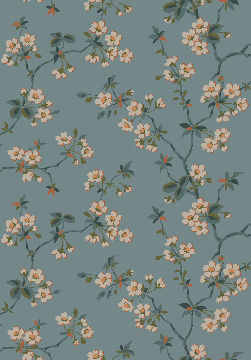 Wallpaper, blue, branches, flowers, 4175, Alla Tiders Hus, Borastapeter