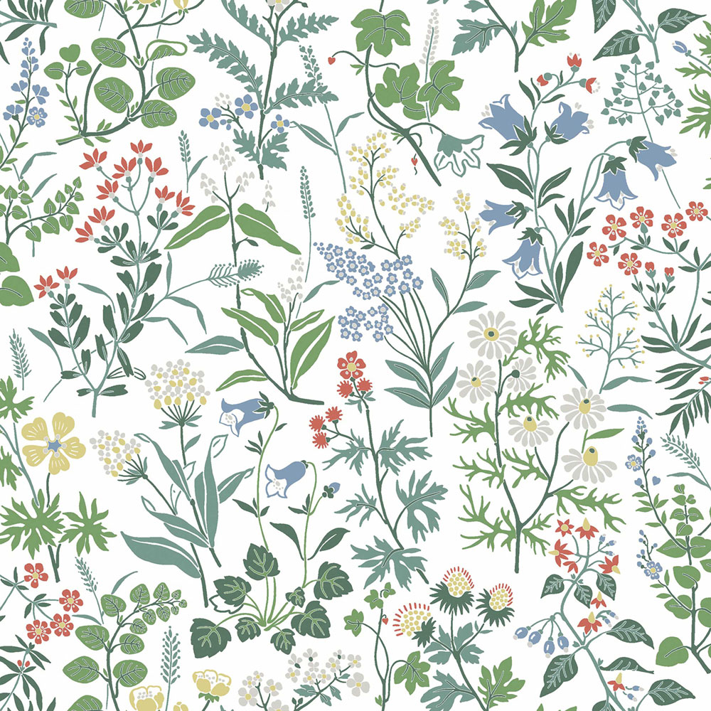 White wallpaper, meadow flowers, 4180, Alla Tiders Hus, Icons, Borastapeter