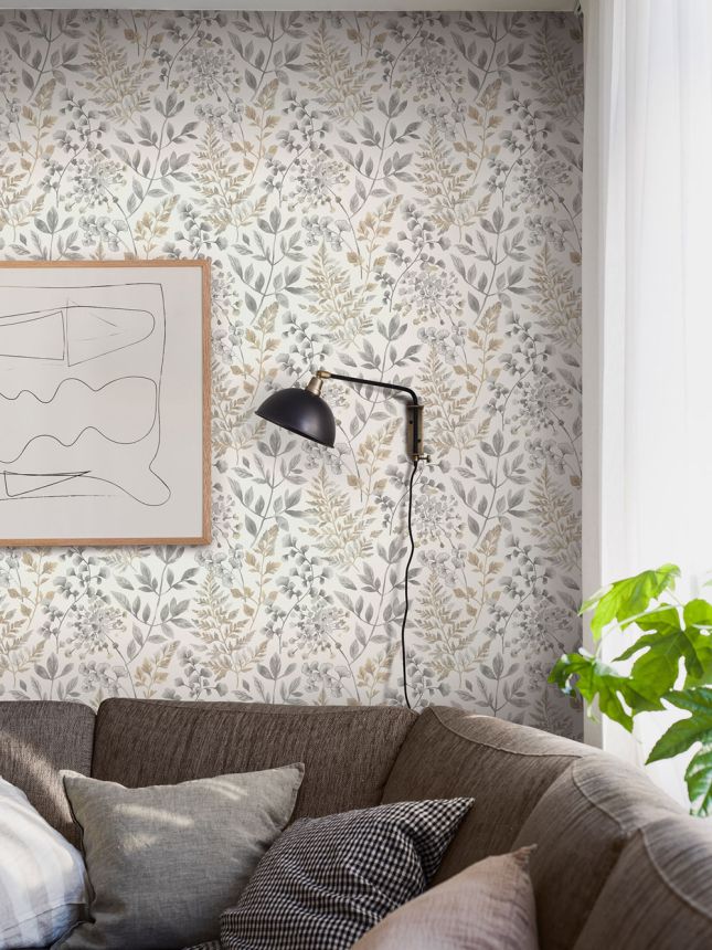 Wallpaper, grey-brown, leaves, 38726, Borosan Hem, Boråstapeter
