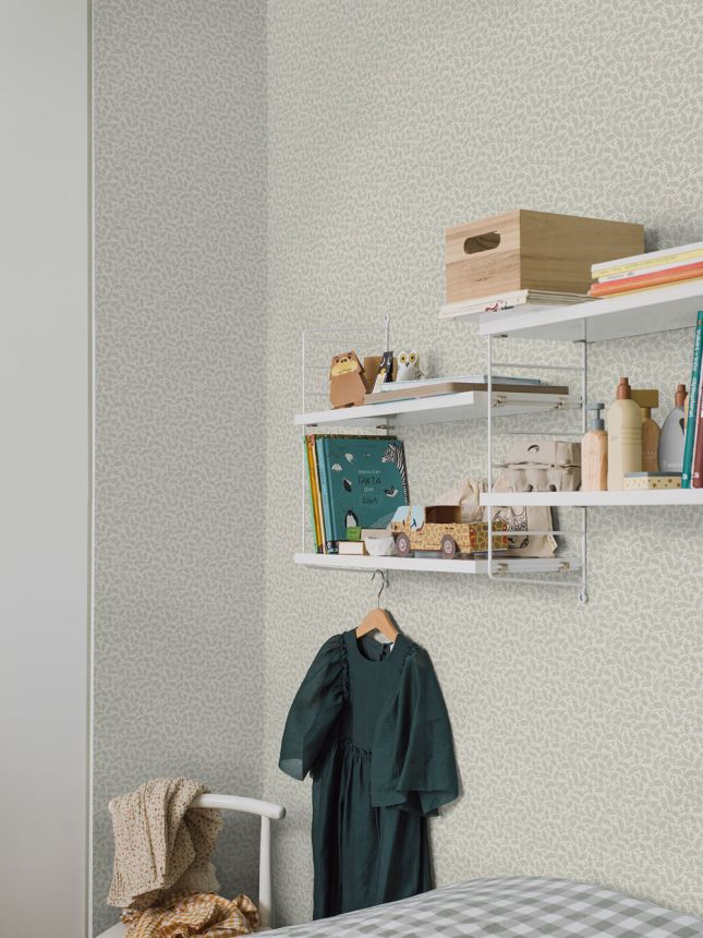Wallpaper, grey-green, leaves, 38733, Borosan Hem, Boråstapeter