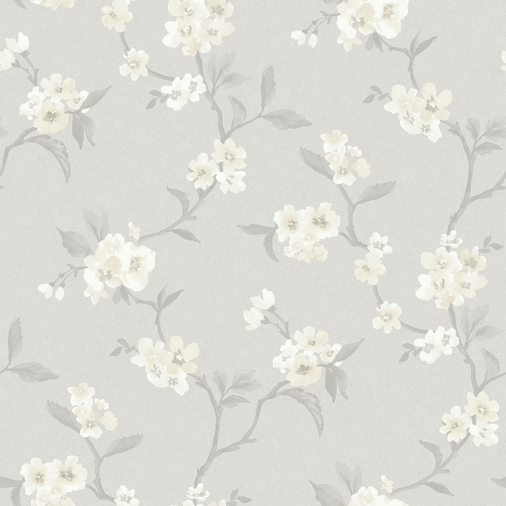 Wallpaper, grey, blooming twigs, 38751, Borosan Hem, Boråstapeter