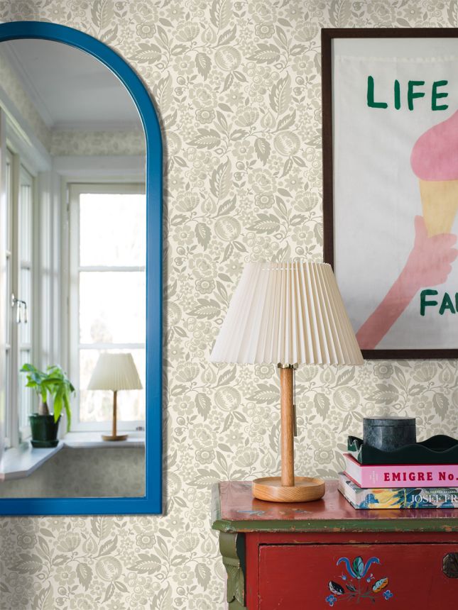 Wallpaper, beige-grey, flowers, 4818, New Heritage, Borastapeter