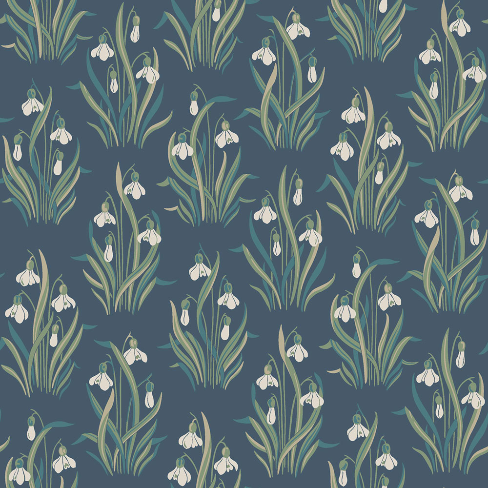 Wallpaper, blue, flowers, snowdrops, 4836, New Heritage, Borastapeter