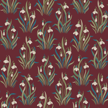 Wallpaper, burgundy, flowers, snowdrops, 4837, New Heritage, Borastapeter