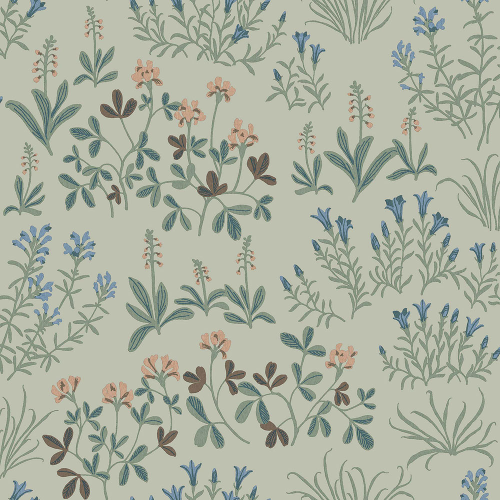 Wallpaper, green, flowers, 5801, Nordic Folk, Borastapeter